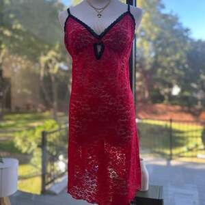 Apt. 9 Red Lace Slip Chemise Nightgown Black Trim Bow Y2K Coquette Goth Sz L